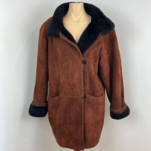 Vintage Holt Renefrew Womens 8 Brown Genuine Lambskin Shearling Car Coat Jacket